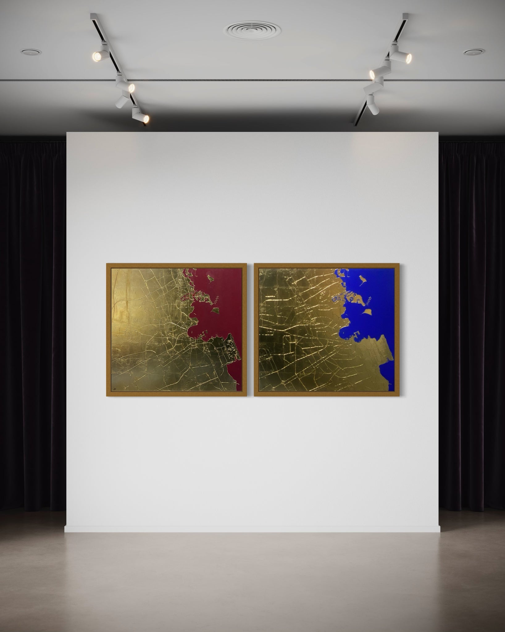 Doha in Gold Leaves Blue or Maroon With gold frame