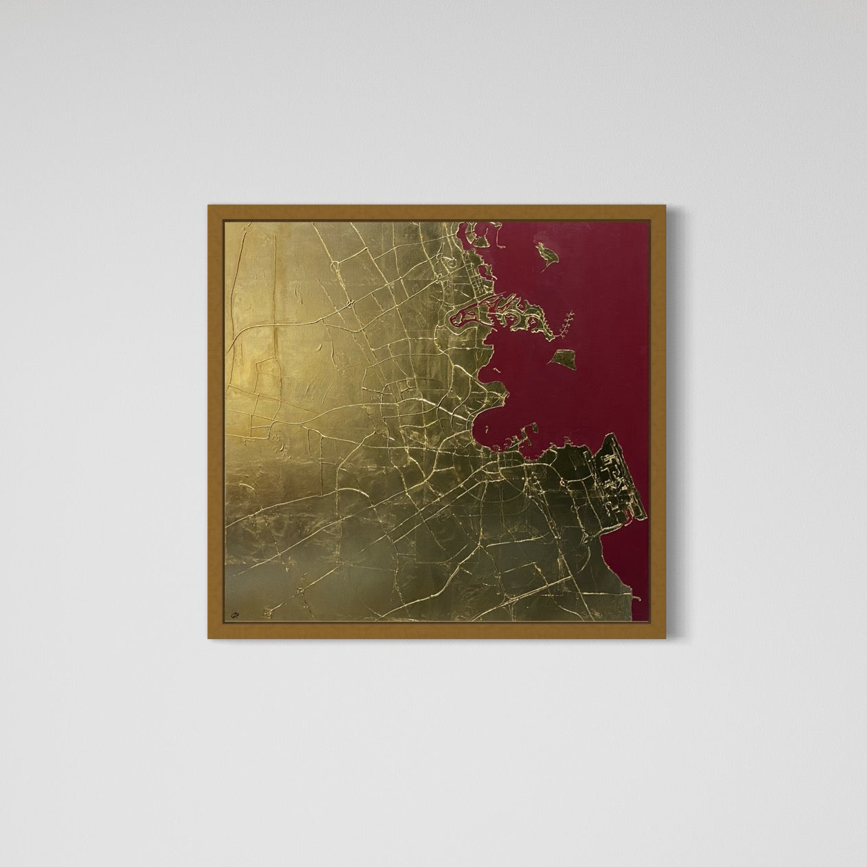 Doha in Gold Leaves Blue or Maroon With gold frame