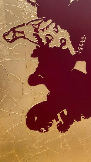Doha in Gold Leaves Blue or Maroon With gold frame
